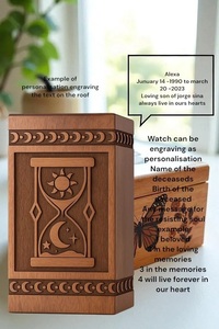 Urne funéraire personnalisée Sablier Soleil-Lune avec gravure sur mesure - Urne commémorative écologique durable en bois naturel - Product Image 4
