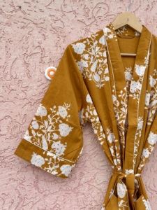 Floral Printed Cotton <b>Kimono</b> Robe Full Length Soft Indian Style Spring Summer Dress Comfortable Resort Beach Wear <b>Women</b> - Product Image 1