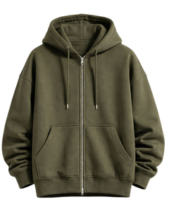 Sudadera con Capucha Verde Oliva para Hombre, Modelo 2026, Cierre de Cremallera, Corte Regular, Felpa de Algodón, Color Sólido, con Bolsillo, para Otoño - Product Image 6
