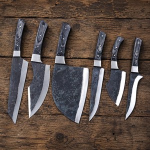 Juego de Cuchillos de Cocina Profesionales Hechos a Mano, Estilo Industrial, Ecológicos, Ambidiestros, de Acero Inoxidable, 6 Piezas, Juego de Cuchillos para Exteriores - Product Image 1
