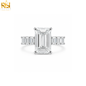 Bague de fiançailles R N Jewels avec diamant de laboratoire taille émeraude 2 carats |   Bague de mariage unisexe de luxe en or massif 9K/14K/18K avec halo caché, fine et élégante - Product Image 1