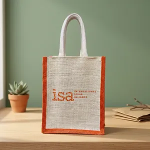 Bolsa de Compras de Yute Natural Super Premium de 10x8x5 Pulgadas, Elegante, Duradera y Reutilizable, para Compras, Regalos y Empaquetado - Product Image 2