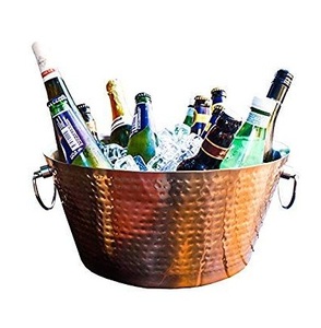Refroidisseur de boissons en cuivre de qualité supérieure – Grand modèle martelé à la main avec poignées annulaires articulées, bassin à glace métallique conique pour les fêtes - Product Image 4