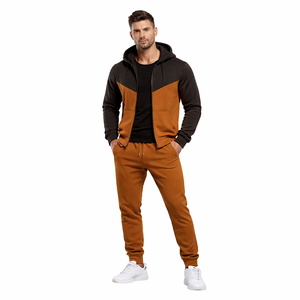 ชุดวอร์มผู้ชายสีน้ำตาลดำแบบมีซิปเต็มตัว เสื้อฮู้ด กางเกงจ็อกเกอร์ ทรงปกติ สวมใส่สบาย เหมาะสำหรับเล่นกีฬา ออกกำลังกาย หรือใส่ลำลอง - Product Image 2
