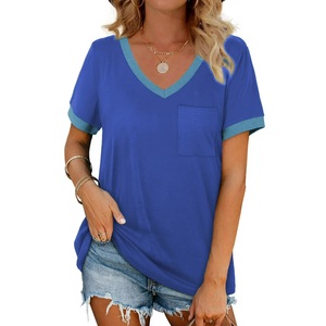Camiseta de Cuello en V para Mujer, Color Sólido, 100% Algodón Premium, Ecológica, Transpirable, Informal, Cómoda para el Día a Día, Diseño Moderno - Product Image 3