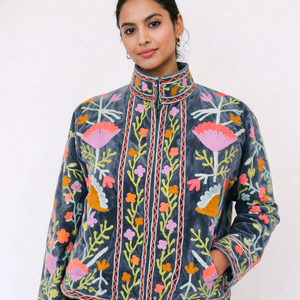 Chaqueta de Terciopelo y Algodón Reversible para Mujer, Estilo Suzani Vintage con Botón, Logotipo Personalizado, Acolchada, Estilo Bomber Varsity, Otoño - Product Image 3