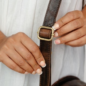 LW Women's Vintage <b>Boho</b> Style Cowgirl Leather Purse Handtooled Single Strap Sling <b>Bag</b> with Chains Portable Animal Fur for Winter - Product Image 4