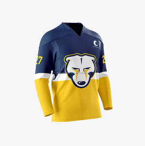 Maillot de hockey sur glace bleu marine pour homme, col en V, manches longues, maille respirante, numéro d'équipe sublimé, uniforme - Product Image 5