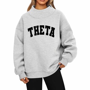 Theta Women <b>Mock</b> <b>Neck</b> Sweatshirt TBSIGMA Greek Sorority <b>Mock</b> <b>Neck</b> Sweatshirt Chenille Embroidery Cotton Fleece Relaxed Fit - Product Image 1