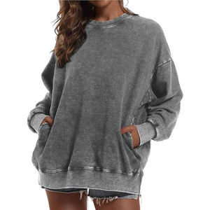 Sudaderas con Bolsillo en el Pecho para Mujer, Cuello Redondo, Manga Larga, Corte Holgado, Felpa Suave, Mezcla de Algodón, Casual - Product Image 4