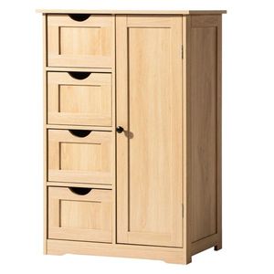 Meuble de salle de bain en MDF avec 4 tiroirs et 1 porte, couleur bois naturel, placage mélaminé, 56*30*80cm - Product Image 3