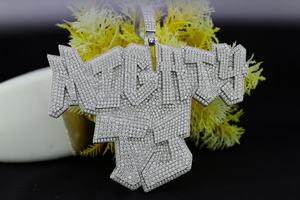 Colgante de Letra de Plata de Ley 925 con Moissanita Estilo Hip Hop, Micro Pavé, Corte Brillante Redondo, Amuleto Temático para Hombre, Uso Diario - Product Image 5