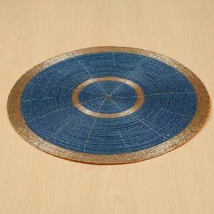 Juego de Manteles Individuales Tejidos a Mano, Azules y Dorados con Cuentas, para Mesa de Comedor, Bodas, Navidad, Banquetes, Decoración del Hogar - Product Image 1