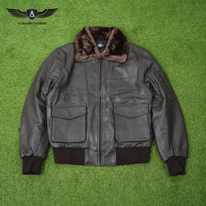 Chaqueta de Cuero Tipo Bomber Impermeable para Hombre, Personalizada, con Cierre de Cremallera, Decoración de Plumas y Ribete de Piel de Oveja - Servicio OEM - Product Image 5