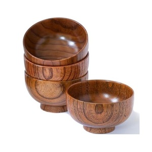 Handmade Wooden Bowls Natural Wood Grain Round Serving Bowls For Food Wabi Style Crafted Bowl Set - Product Image 1