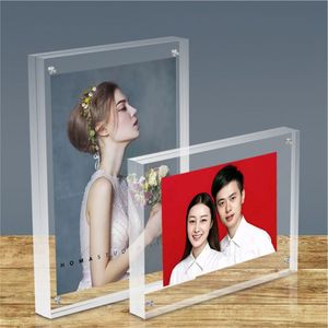 Clear Acrylic Photo <b>Frame</b> Double Sided Magnetic Block Frameless <b>Picture</b> Holder Thick Tabletop Desktop Certificate Display <b>Frame</b> - Product Image 1