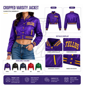 Producto más vendido: Chaqueta universitaria vintage de invierno para mujer, estilo crop, tipo Letterman, para damas. - Product Image 6