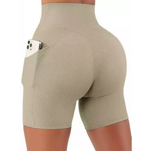 High Waist <b>Women's</b> Breathable Oxford Fabric Elastic Knitted <b>Shorts</b> with Pockets Zipper Fly Casual Fit Regular Style <b>Black</b> - Product Image 6