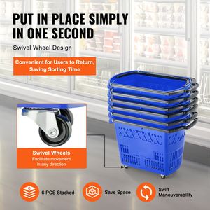 6 grands paniers de courses roulants en plastique avec une capacité de 39 L et des poignées personnalisables pour une mobilité aisée - Product Image 5
