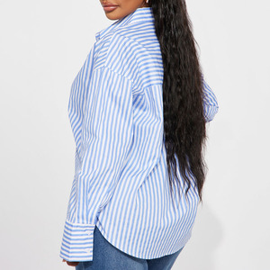 Camisa a Rayas de Manga Larga para Mujer, Talla Grande, Estilo Casual, Cuello Camisero, Blusa de Primavera, Camisas de Algodón - Product Image 2