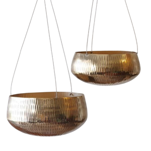 Juego de 2 macetas colgantes de metal galvanizado estilo rústico, redondas, con acabado plateado, para decoración de jardín interior y exterior, con cadena. - Product Image 1