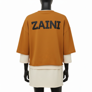 T-shirt oversize en jersey de coton double couche pour femme, style streetwear, avec logo en strass thermocollé, chemise double couche en coton pour femme - Product Image 2