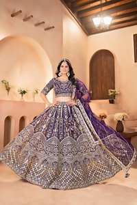 Lehenga Choli de Novia Tallas Grandes Estilo Imperio con Cintura de Princesa, Cuello Redondo, Largo hasta el Suelo, Bordado de Borlas y Mariposas, Tela de Red Ecológica - Product Image 6