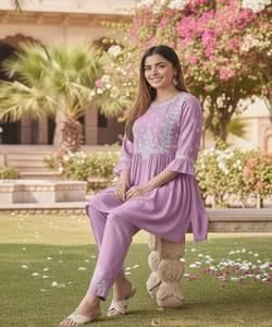 Ensemble haut et pantalon en rayonne fantaisie brodée, pour usage quotidien, prix de gros, vêtement ethnique, multicolore, en coton, séchage rapide - Product Image 3