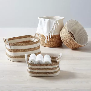 Panier en coton jonc de mer naturel avec poignées organisation de la maison tissé à la main bon prix du Vietnam vente en gros - Product Image 4