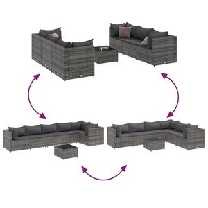 Conjunto de Muebles de Patio de Ratán PE Gris con Acero con Recubrimiento en Polvo y Vidrio Templado, Muebles de Patio Duraderos para Exteriores - Product Image 6