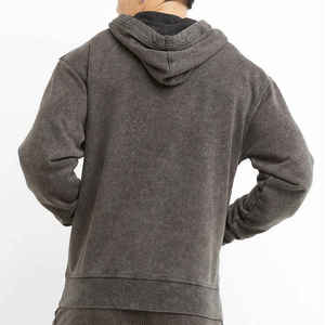 Sweat-shirt à capuche gris foncé pour homme, coupe classique, 100 % coton French Terry, pull décontracté avec poche avant, finition délavée - Product Image 2