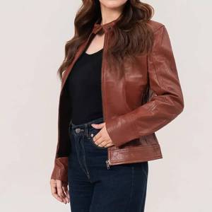 Cecilia Women’s Brown Biker Leather <b>Jacket</b> - Leather <b>Jacket</b> Brown - Product Image 4