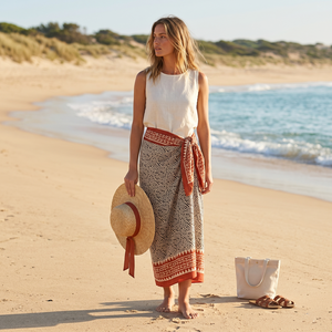 Cotton Beach Sarong for Women Indian Hand Block Print Pareo Scarf Bohemian Cotton Sarong Pareo Indian Handmade Beach Cover Up - Product Image 2