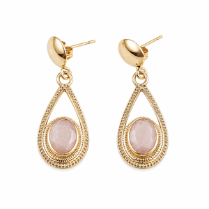 Peach Moonstone Teardrop <b>Dangle</b> <b>Earrings</b> <b>Gold</b> Plated Statement <b>Earrings</b> Faceted Gemstone Bridal Jewelry Gift - Product Image 1