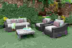 Ensemble de salon de jardin en rotin d'extérieur 4 places, résistant aux intempéries, mobilier contemporain en osier pour terrasse - Product Image 3
