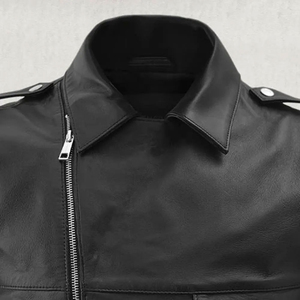 Men's <b>Black</b> Leather-Style Moto <b>Vest</b> With Zipper Closure Turn-down Collar Plus Size Outerwear Autumn Winter - Product Image 5