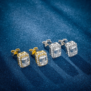 <b>Emerald</b> Cut Diamond <b>Stud</b> Earrings 925 silve Plated Geometric Luxury Bezel Setting Unisex Everyday Wear - Product Image 5