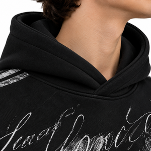 Ensemble streetwear pour homme avec sweat à capuche oversize noir à imprimé graphique et pantalon large à rayures latérales - Product Image 5