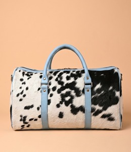 Cowhide <b>Duffel</b> <b>Bag</b> Weekender Travel Gym Tote Black and White Pattern Carry <b>Bag</b> - Product Image 1