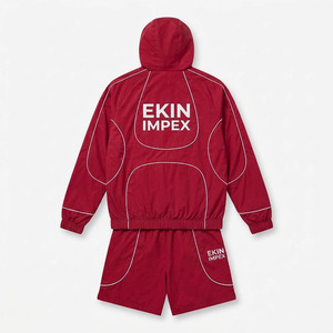 Custom Logo <b>Mens</b> 2 Piece Nylon Windbreaker Set Reflective Piping Hooded <b>Jacket</b> and Shorts <b>Summer</b> Streetwear Tracksuit - Product Image 2