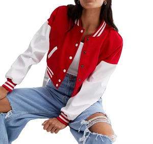 Bulk <b>Women</b> Knitted Cotton Crop <b>Varsity</b> <b>Jacket</b> Raised Logo 3D Puff Embroidery College <b>Jacket</b> Custom Brand Private Label Vendor - Product Image 2