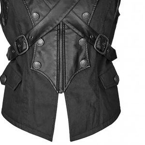 Men <b>Gothic</b> Vest Punk Black Twill Fabric and Faux Leather Contrast Panels Waistcoat Leather Vest - Product Image 3