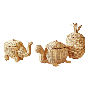 Panier de rangement en rotin tressé de qualité supérieure pour jouets, meuble de chambre d'enfant, boîte de rangement ronde tressée avec couvercle, vente en gros - Product Image 3