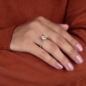 Pear Cut Lab Grown Diamond Solitaire Engagement Ring with Pave Diamond Band 14K Gold <b>Bridal</b> Anniversary Ring Wholesale Supplier - Product Image 6