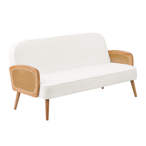 Canapé moderne une place en teck massif de haute qualité avec rembourrage en mousse et rotin tressé pour appartement et villa - Product Image 1