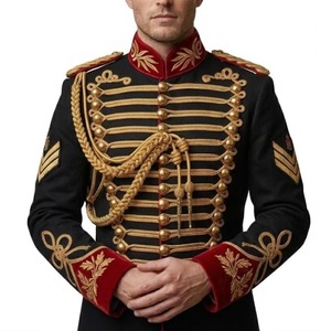 Veste formelle noire pour homme, style hussard, avec broderie dorée, col mandarin, double boutonnage, uniforme, vêtement d'hiver - Product Image 1