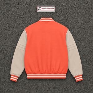 Blouson universitaire premium en corail pour homme – Style universitaire élégant, coupe décontractée, polyester et coton, couleur unie, col rabattable - Product Image 6