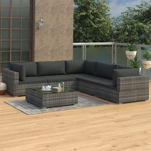 Ensemble de 6 grands salons de jardin modulaires en rotin PE gris - Product Image 1