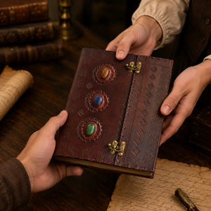 Journal en cuir vintage |   Carnet en cuir marron fait main avec couverture en pierres précieuses et fermoir en laiton, journal de voyage, cadeau pour hommes et femmes - Product Image 2