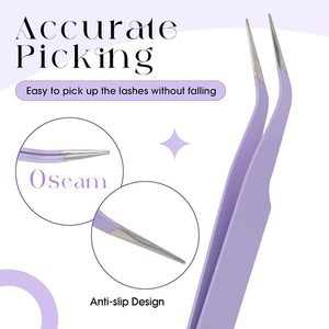 Pince à cils isolante classique en acier inoxydable, couleur violette, anti-magnétique, forme en L, 45 degrés, pour extensions de cils - Grande Vente - Product Image 4
